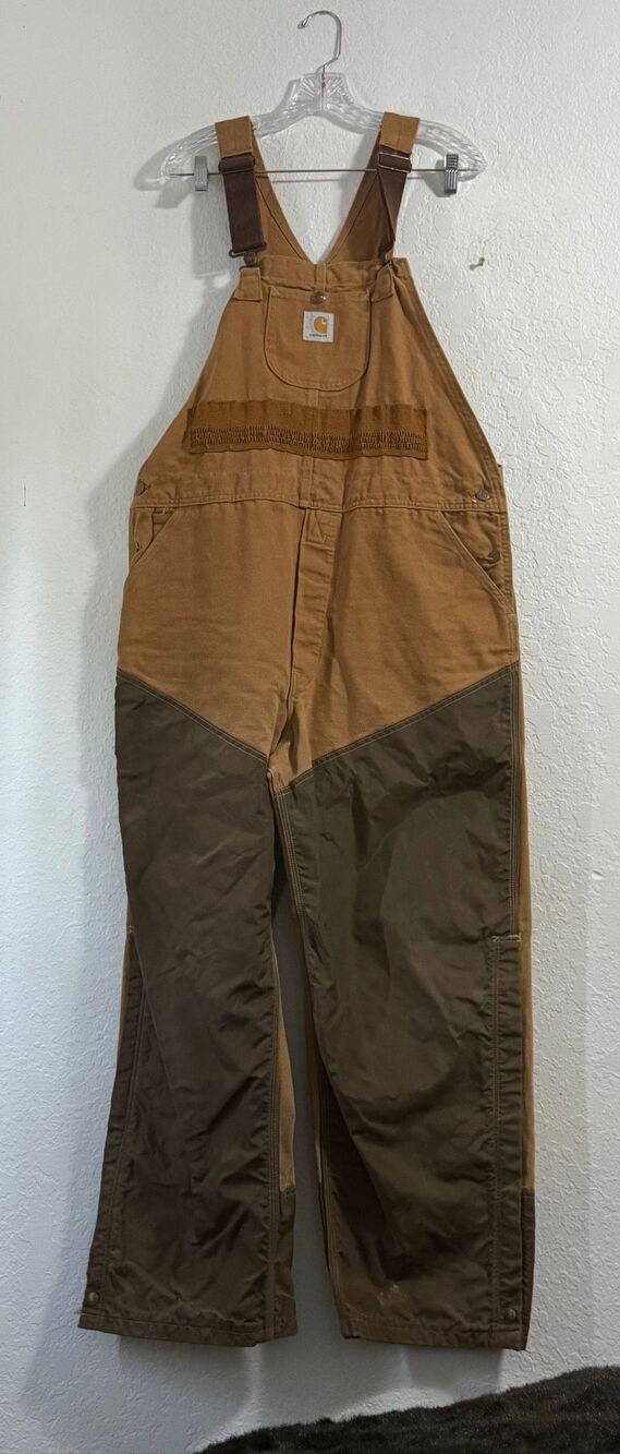 VTG 1990 Carhartt BU256 44x28 Brush Briar Hunting Bib Overalls USA Nylon Front